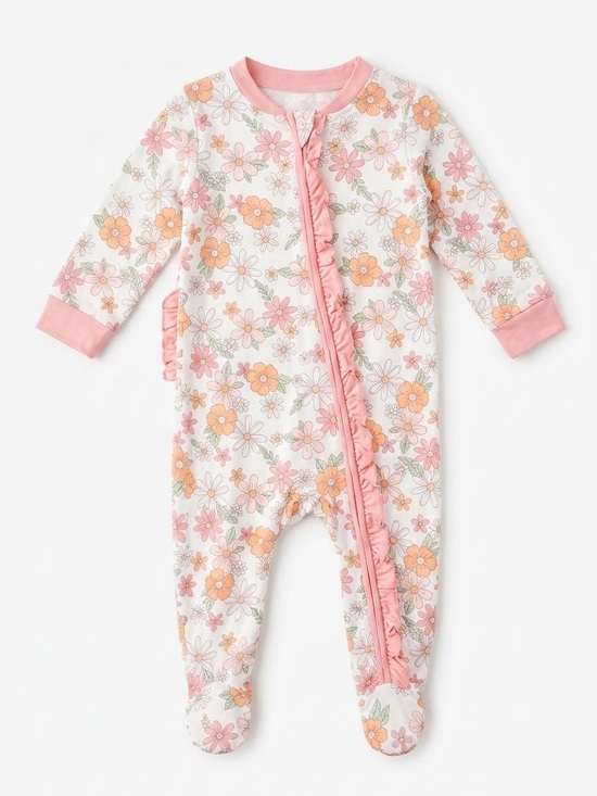 Milkberry Other - Milkberry Bamboo Rayon Baby Girl Floral Sleeper - Ruffle Footie 0-3M